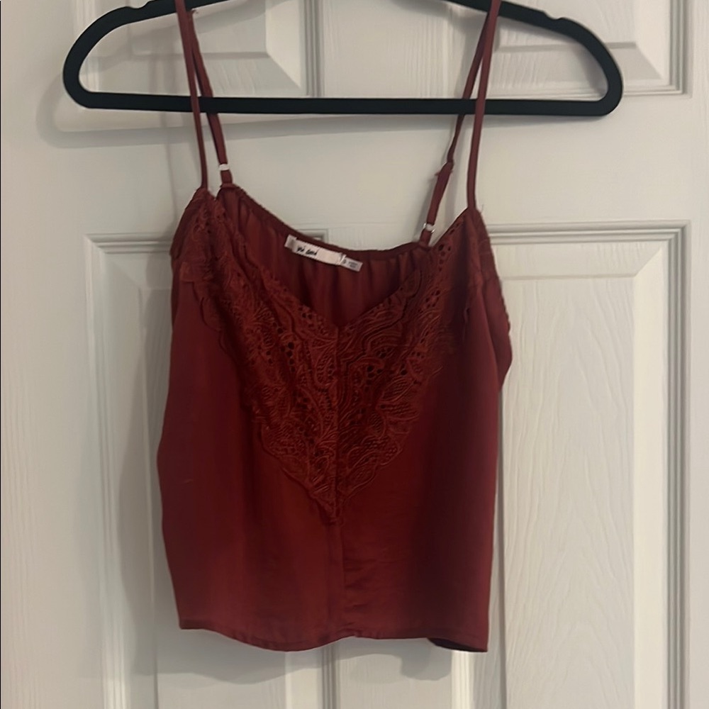 Brick Red/Burnt Orang Embellished Crop Camisole with Spaghetti Straps